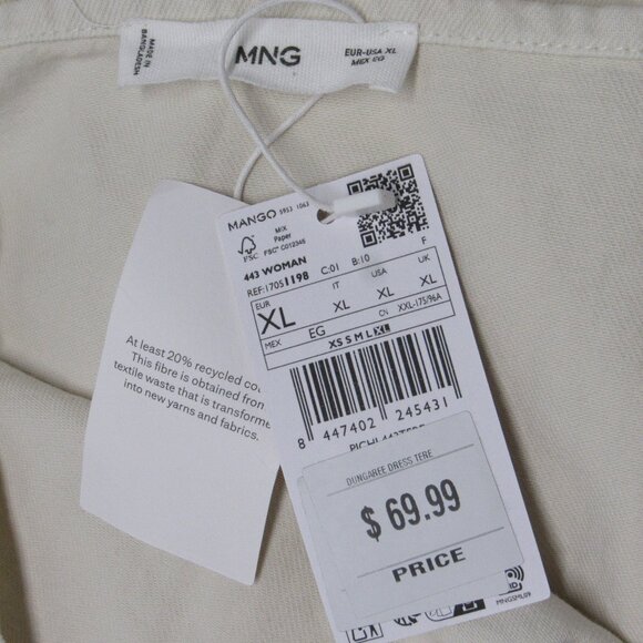 NWT Mango MNG Dungaree Ivory Denim Skort Romper Skirt Front Jumper Mini Dress XL - Picture 4 of 4